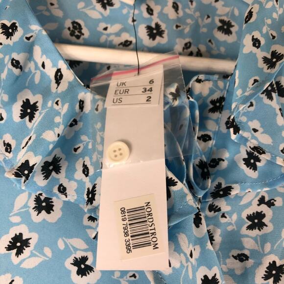 TOPSHOP Blue Floral Ruffle Tea Top Blouse 2 NWT - Picture 5 of 7